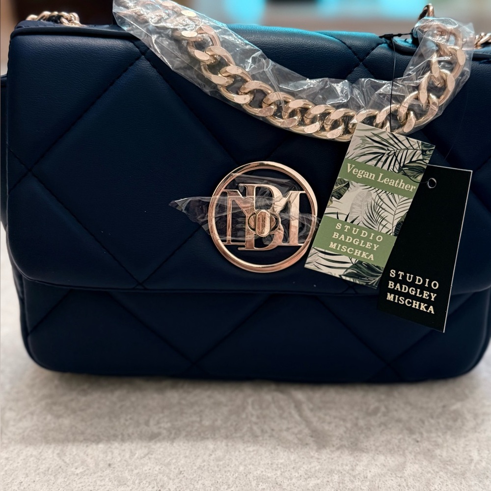 Badgley Mischka Navy Quilted Flap Chain Shoulder Bag NWT